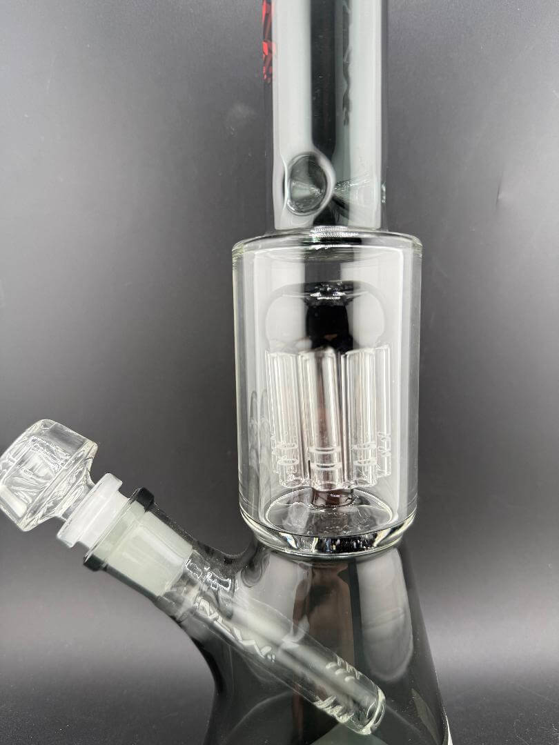 AFM Glass NB5935 10" Grey Dual Perc 14mm 45° showing dual percolators and smoke grey borosilicate glass design.