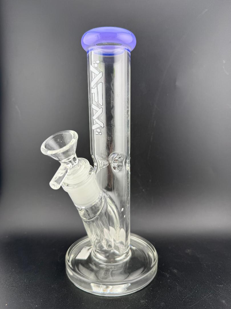 AFM Glass T596 Straight 14mm 45° tube featuring a clear design and purple accents for vibrant hits.