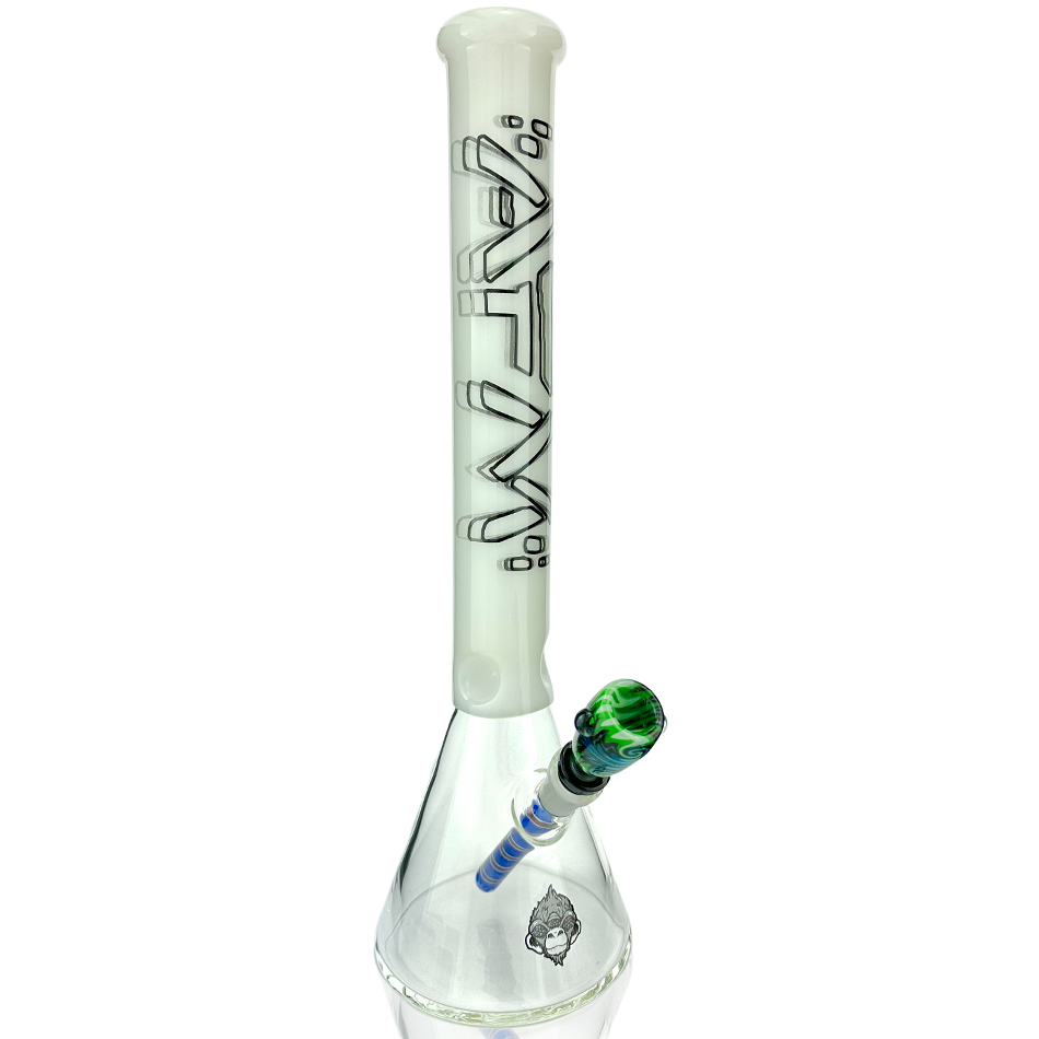 AFM Glass Void Beaker 18" 14mm 45° with sleek design and colorful bowl, showcasing superior filtration and durability.