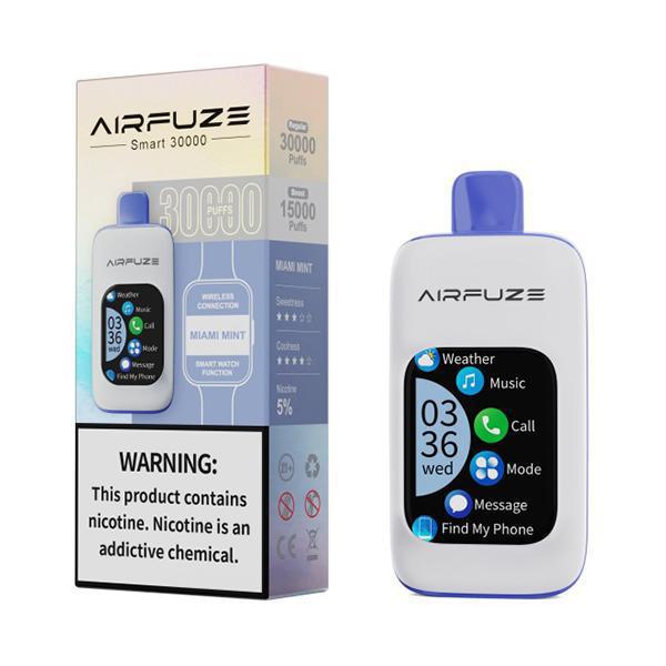 AirFuze SMART 30000 Disposable Vape with screen and box, features 5% nicotine and 30000 puffs for advanced vaping experience.