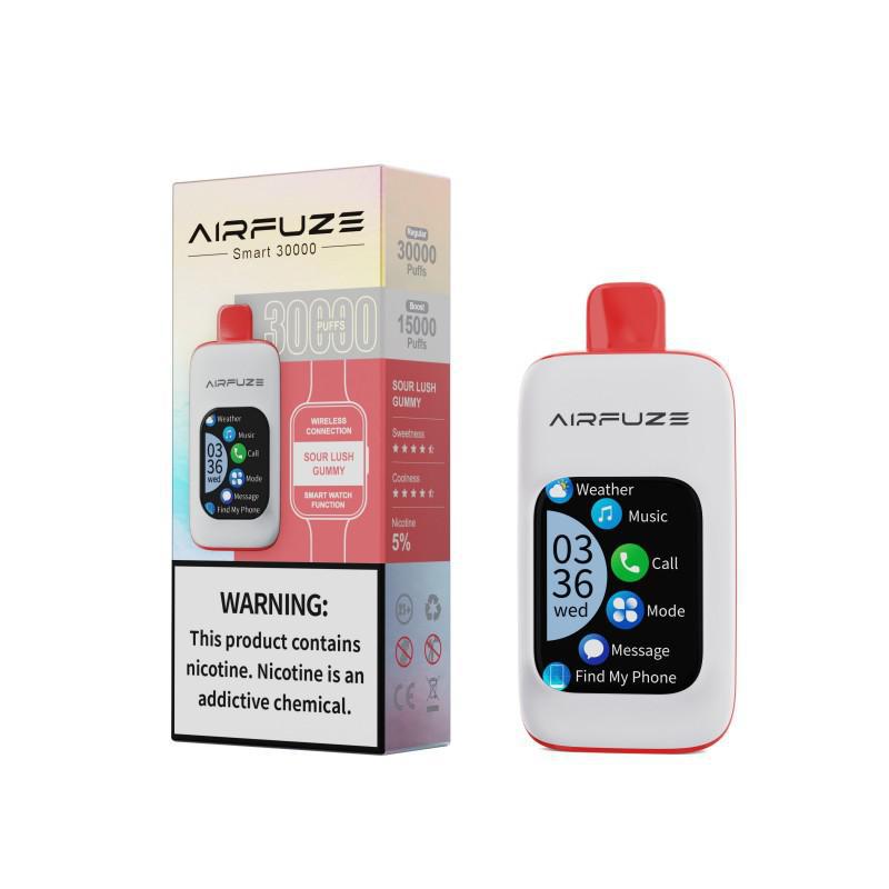 AirFuze SMART 30000 Disposable Vape with smart display, 5% nicotine, and warranty information.