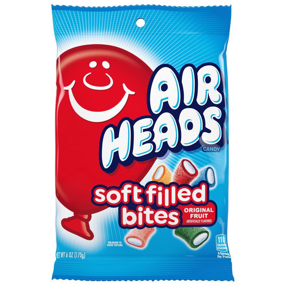Airheads Soft Filled Bites Original 6oz package featuring a colorful fruity candy assortment.