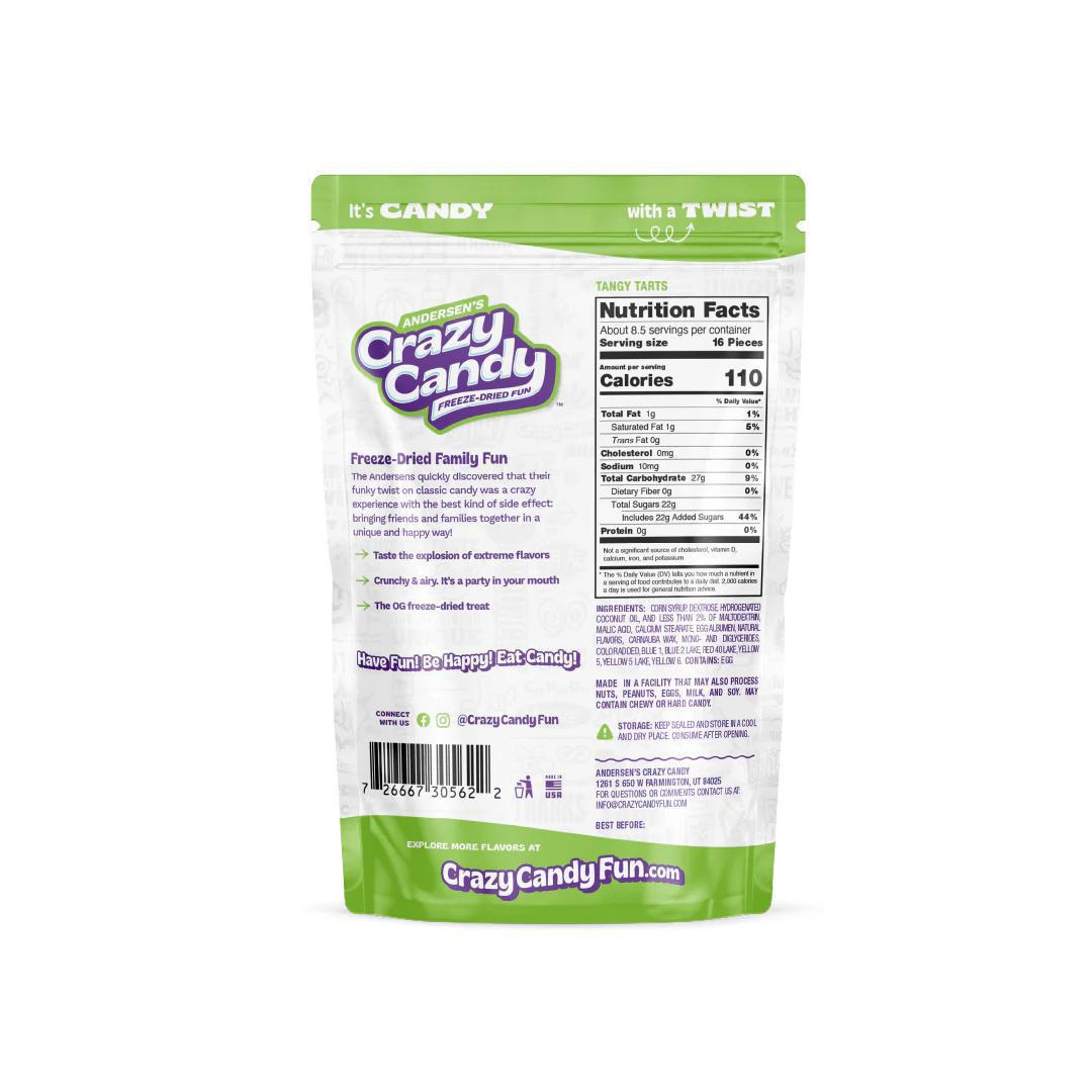 Andersen's Crazy Candy Freeze Dried ( Tangy Tarts) packaging with nutrition facts and fun branding