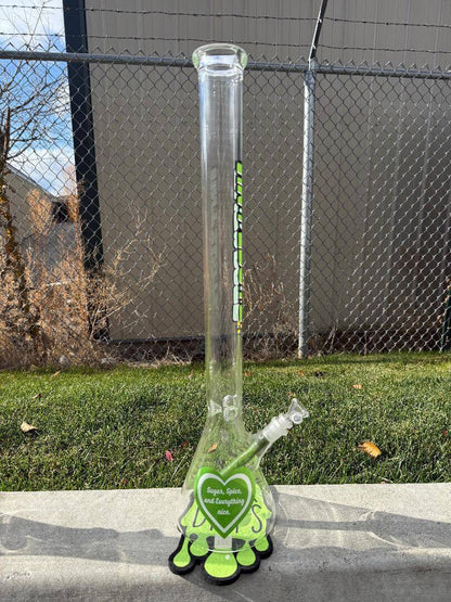 Antidote Glass 24" Beaker 14mm 45° - Powerpuff standing on the grass with vibrant colors and a unique design.