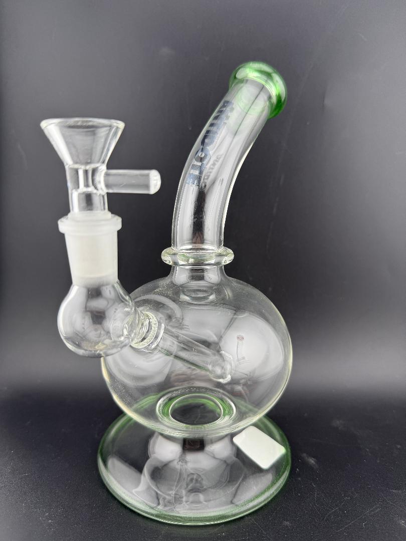 Antidote Glass Orbit Ball Rig 14mm 90° – Unique orb-shaped chamber for smooth filtration in bold green.