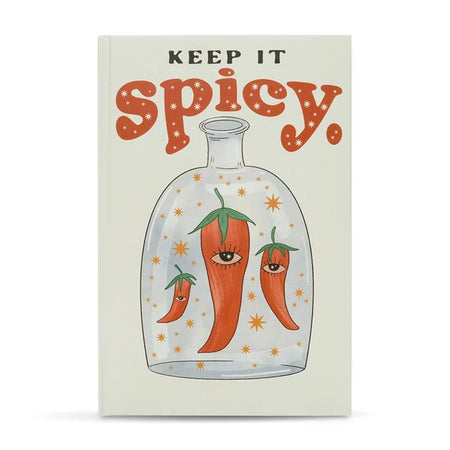 Ark Made Spicy Lined Journal featuring whimsical design with chili peppers and the phrase 'Keep It Spicy'.