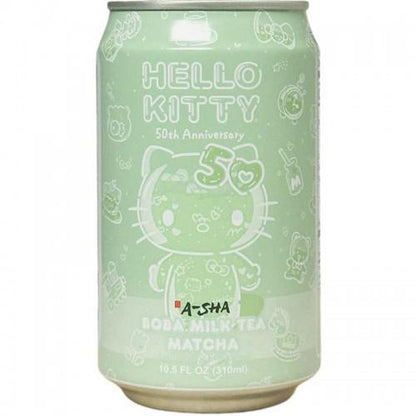 A-Sha Hello Kitty 50th Anniversary Boba Milk Tea can design featuring Hello Kitty and 50th Anniversary theme.