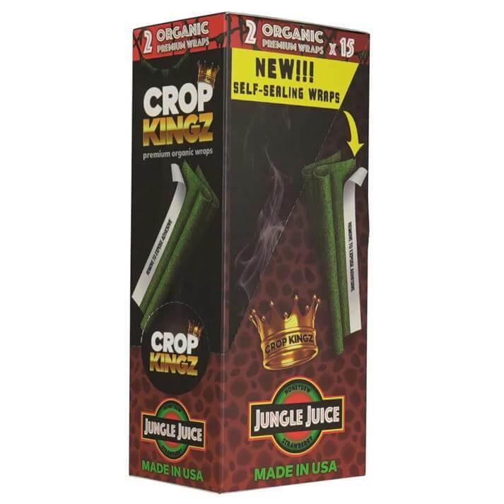 Crop Kingz Organic Self-Sealing Wraps, Jungle Juice flavor, 2 organic wraps, premium smoke experience.