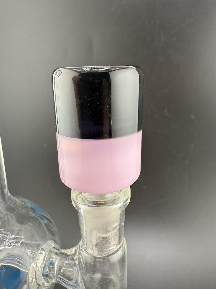 Black and Color 14mm Bowl Piece showcasing sleek black and pink design, ideal for modern bongs and pipes.