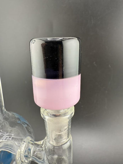 Black and Color 14mm Bowl Piece showcasing sleek black and pink design, ideal for modern bongs and pipes.