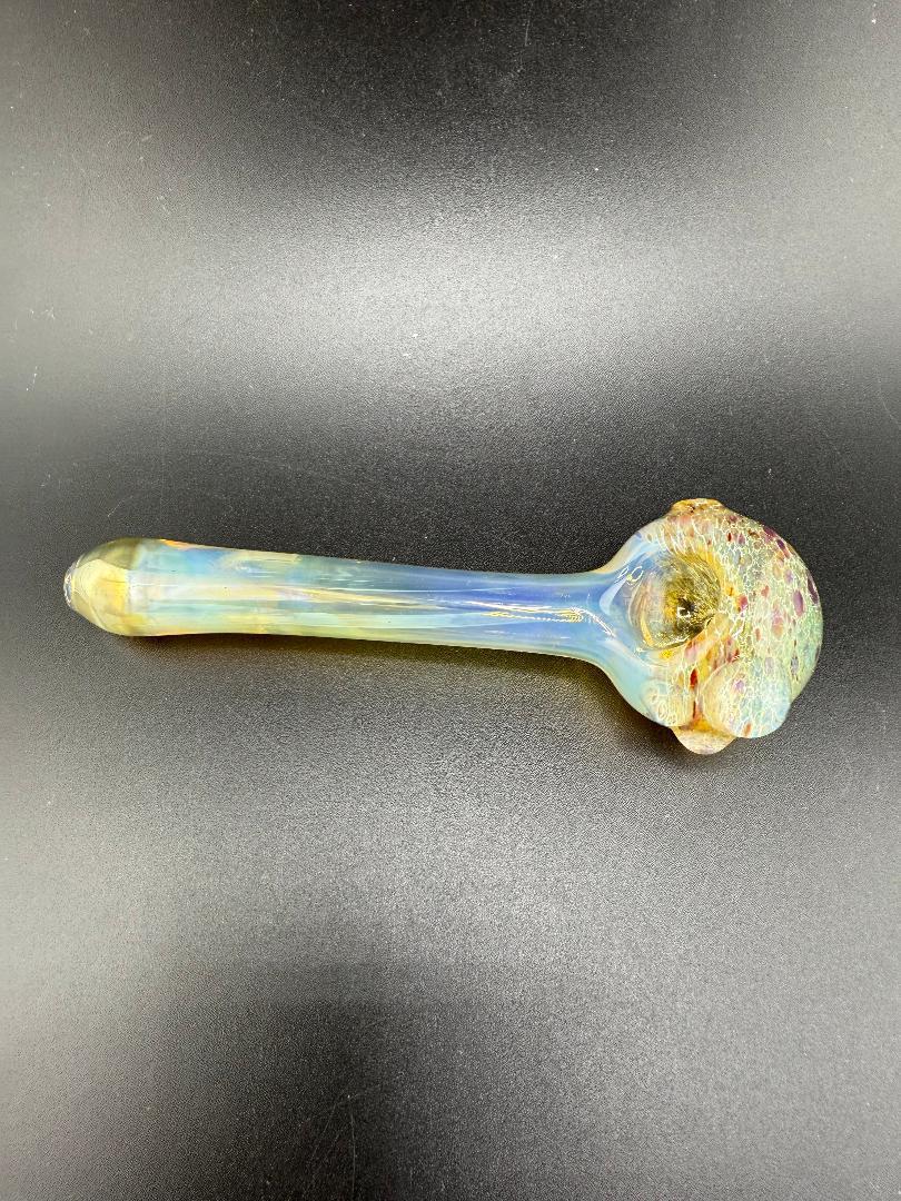 Luke The Drifter Fumed Frit Hand Pipe – Handmade borosilicate glass with colorful frit detailing.