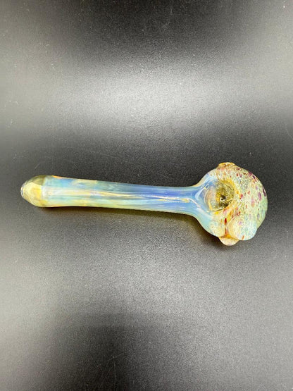 Luke The Drifter Fumed Frit Hand Pipe – Handmade borosilicate glass with colorful frit detailing.