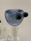 Crondo Glass Frit 14mm Bowl in blue, featuring unique frit patterns and green accents for added texture.