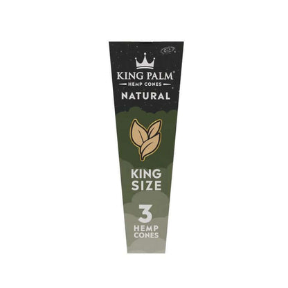 King Palm Hemp Cones natural packaging, king size, 3 cones, premium quality smoke session accessory