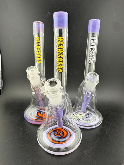 Highgrade Glass Mini Beaker - Color Accented Lip Wrap & Downstem w/ Wig Wag Reversal Bottom 10mm 45°