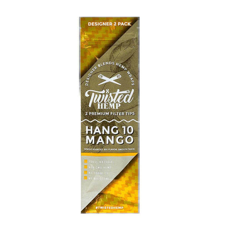 Twisted Hemp Designer Blends 2pc pack featuring Hang 10 Mango wraps, all-natural, smooth flavor, premium hemp wraps.