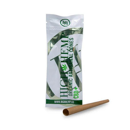 High Hemp Organic Wraps pack with a cone on the side, offering a herbal, tobacco-free smoking experience.