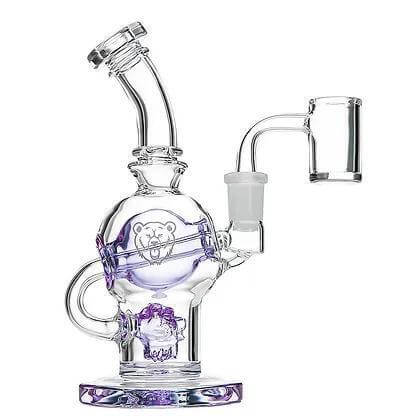 Bear Quartz Sphere Kit glass dab rig with bear design and purple accents for an enhanced dabbing experience.