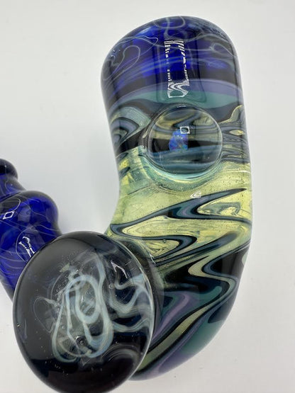 Highgrade Glass Sherlock Pipe - Green & Scribble Tech w/ Opal Accent