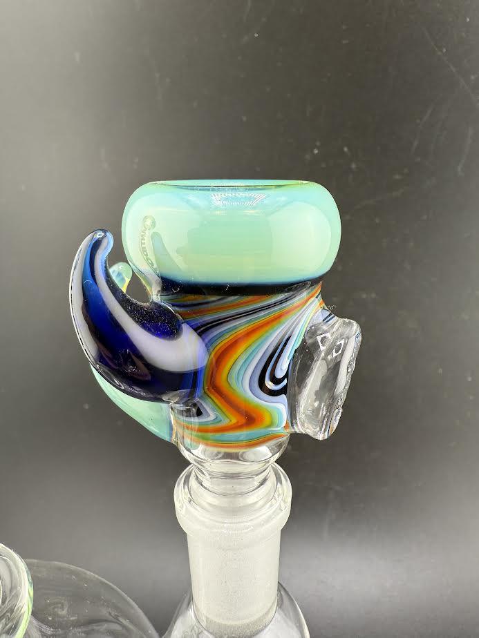 Highgrade Mike Heady Horned Bowl (14mm) with colorful swirl design and unique horn embellishment.