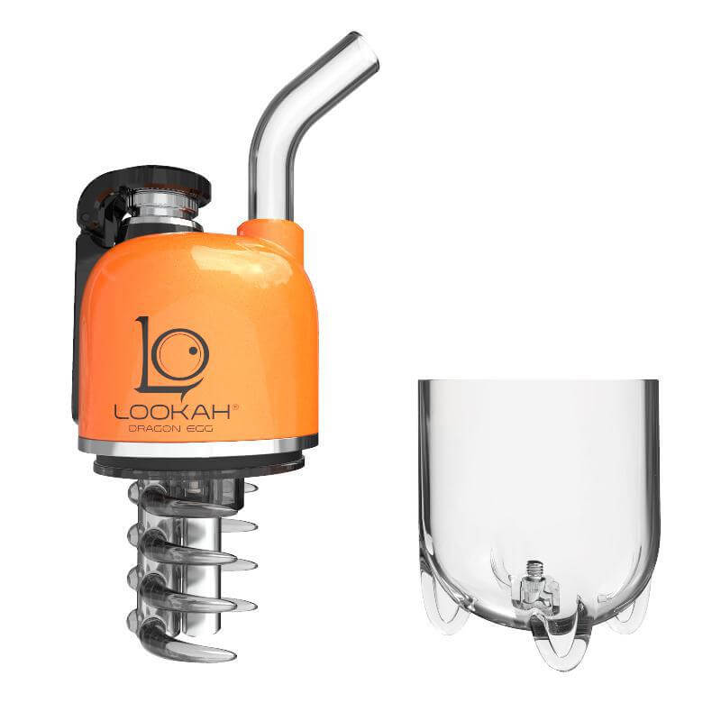 LOOKAH Dragon Egg electric dab rig featuring a unique orange design and detachable glass body.