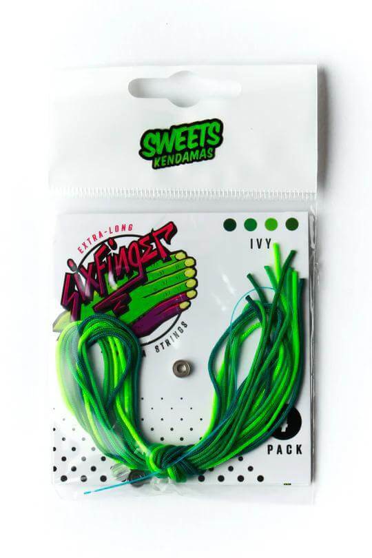 Sweets Kendamas SixFinger Strings 4pc Ivy Pack, extra-long braided nylon strings for kendama tricks.