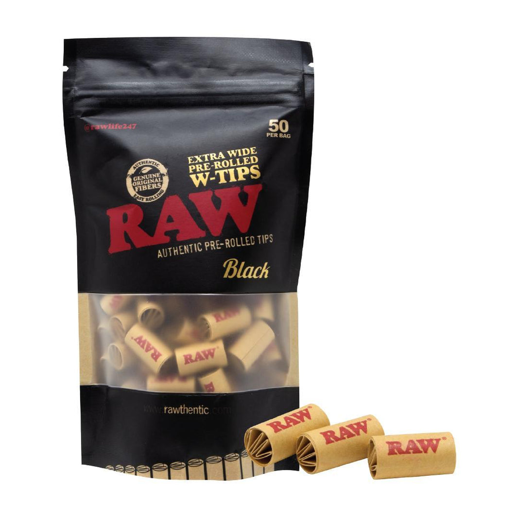 RAW Black Pre-Rolled Tips – Extra Wide – 50 Pack