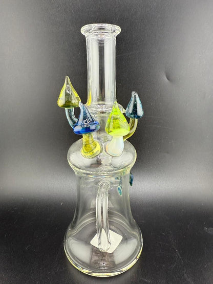 Brando Glass Mushroom Growth Banger Hanger Rig – 10mm 90° Joint | Hand-Blown Clear Glass with Rainbow Mushroom Accents