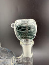 14mm flat face bowl piece in clear glass with green swirl design, perfect for standard water pipes.