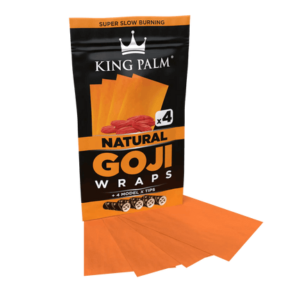 King Palm 4-pack mango flavored goji wraps with Model X tips in vibrant packaging.