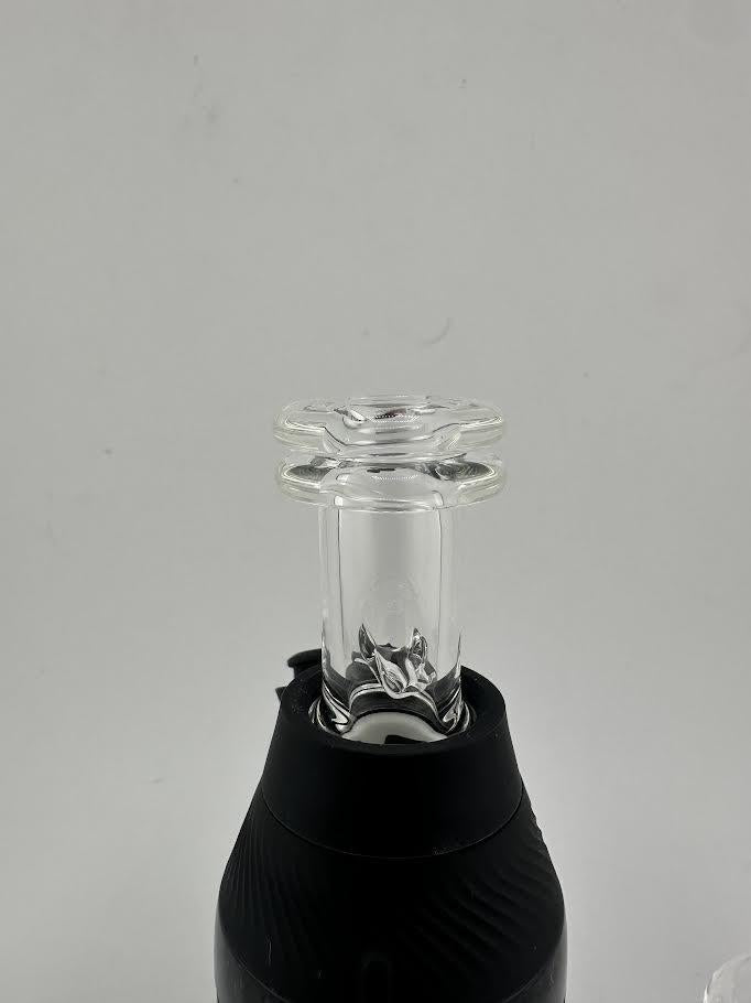 MJHoG Puffco Proxy Core Mouth Piece - Clear showcased on a black device, highlighting its handcrafted borosilicate glass design.