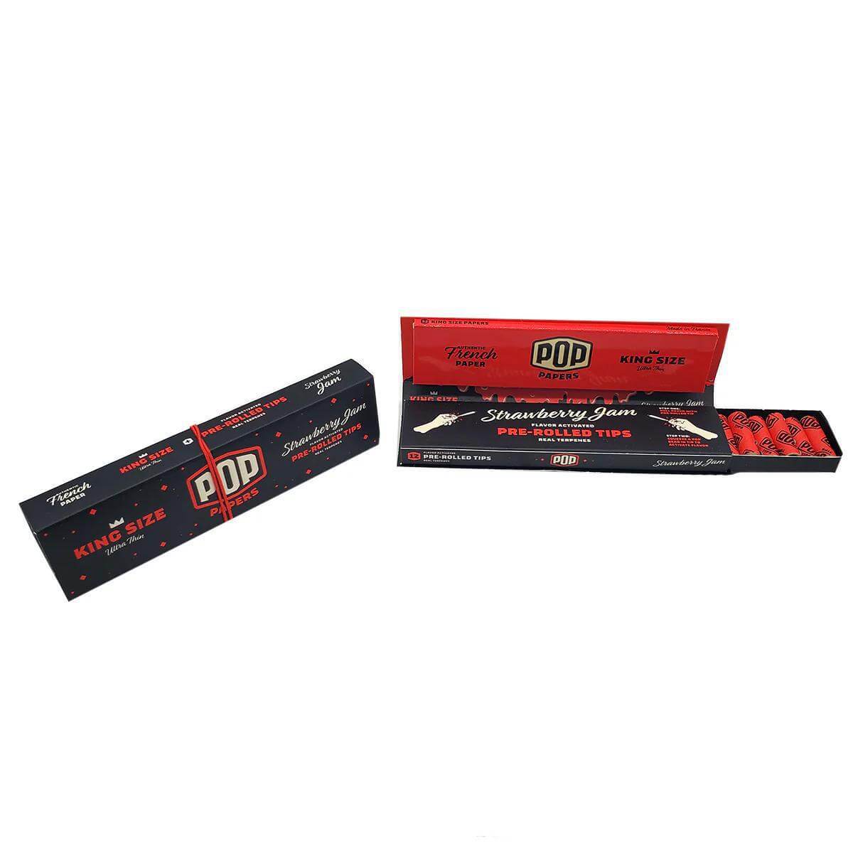 Pop Papers King Size Papers with Strawberry Jam Pre-Rolled Tips in a vibrant packaging