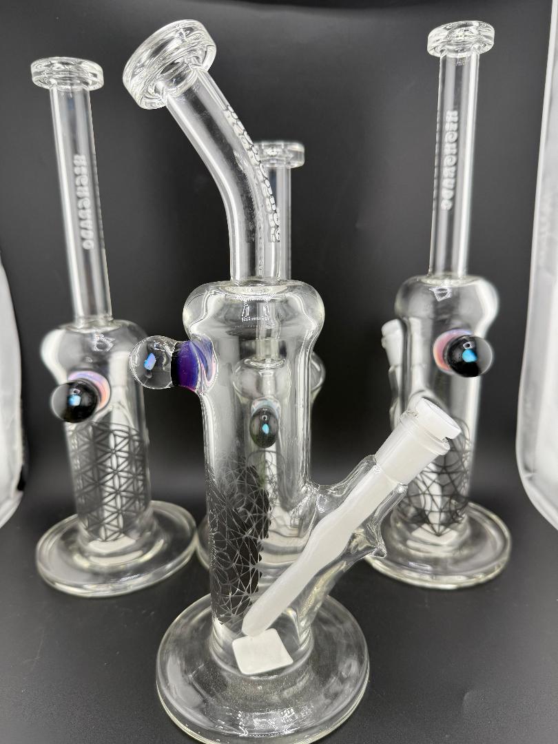 Highgrade Glass Flower Straight Tube - 10" Mini Opal Marble & Bake On Sacred Geometry 10mm 45°