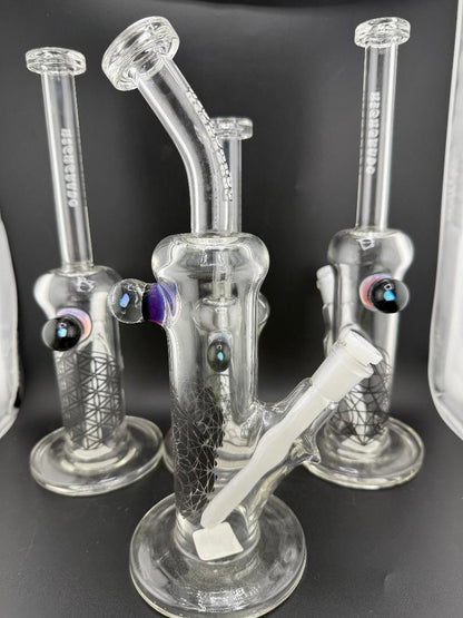 Highgrade Glass Flower Straight Tube - 10" Mini Opal Marble & Bake On Sacred Geometry 10mm 45°