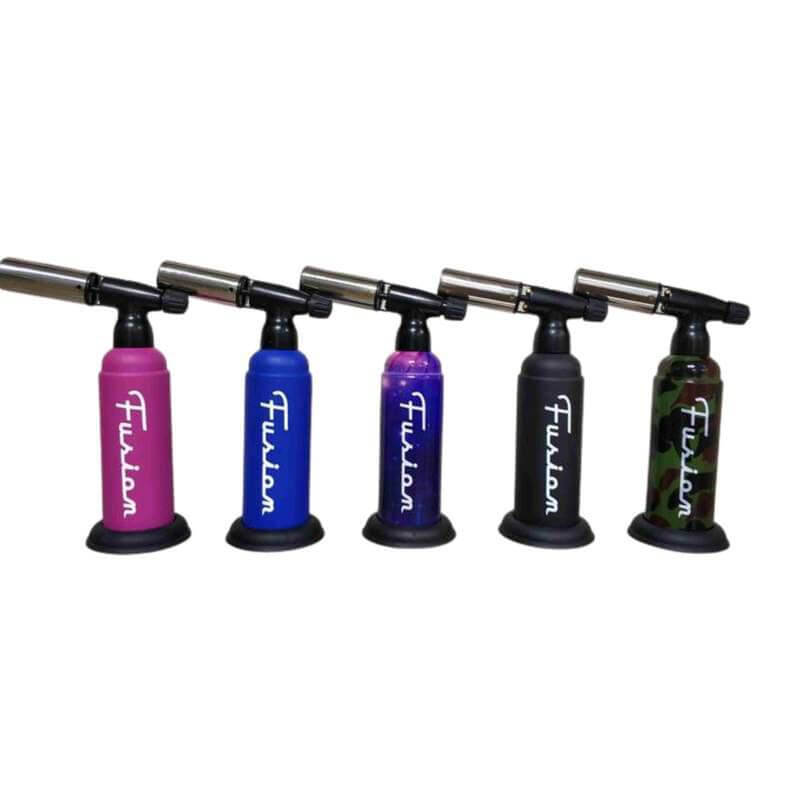 Fusion Twin Shot butane torches in various colors, showcasing precision and dual flame power for versatile use.