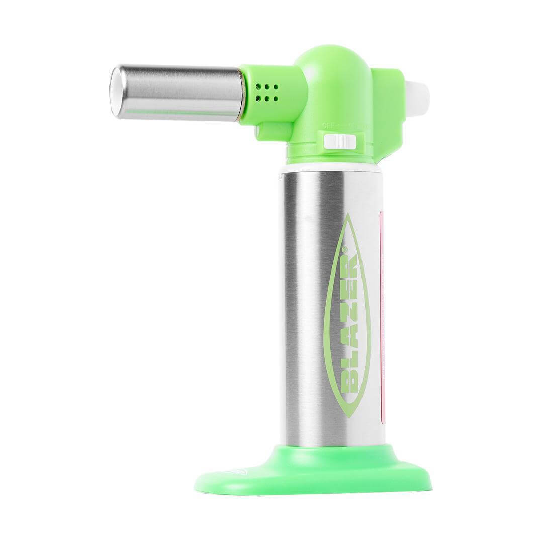 Blazer Big Buddy Butane Torch in green and silver for culinary and professional use.