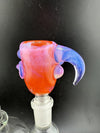 Colorful 14mm glass slide with unique horn design, perfect for enhancing your water pipe experience.