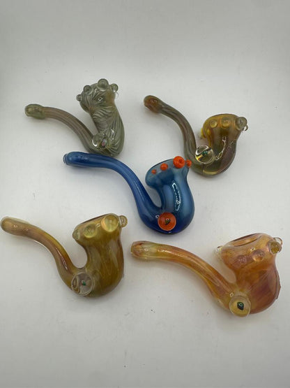 Pugsley Glass Sherlock Pipe – Fumed w/ Opal Encasements & Tactile Knobs