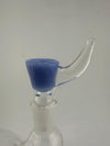 Close-up of Glass Distractions Color Flare Martini Bowl with Horn Handle, 14mm, featuring vibrant blue and clear glass.