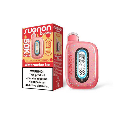 Suonon Donete 50k Disposable Vape in Watermelon Ice flavor with vibrant pink design and packaging.