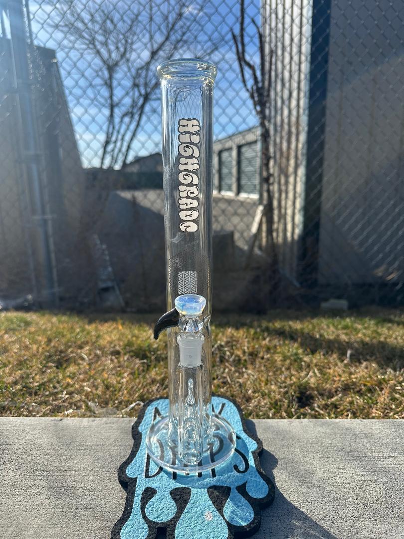 HighGrade Glass Straight Flower Tube - 16" Color Accent w/ Sacred Geometry Bake On 14mm 90°