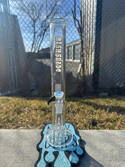 HighGrade Glass Straight Flower Tube - 16" Color Accent w/ Sacred Geometry Bake On 14mm 90°