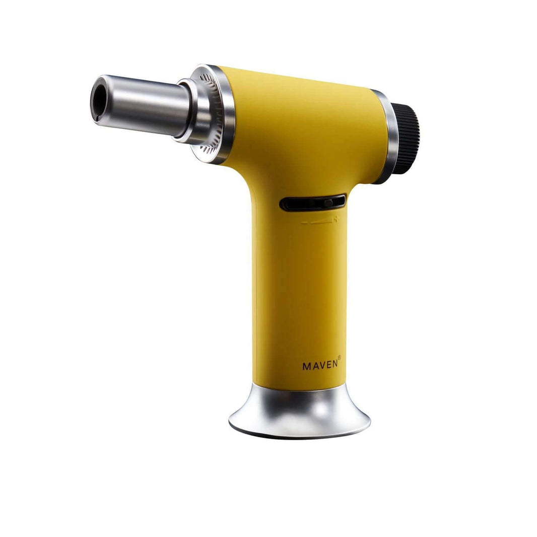 Maven Turbo Butane Torch in yellow, designed for precision lighting and one-handed operation.