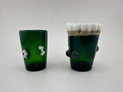 Paulson Pieces Green Glass Shot Glass – Teeth Rim or Inlaid Bones