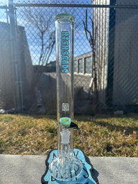 HighGrade Glass Straight Flower Tube - 16" Color Accent w/ Sacred Geometry Bake On 14mm 90°