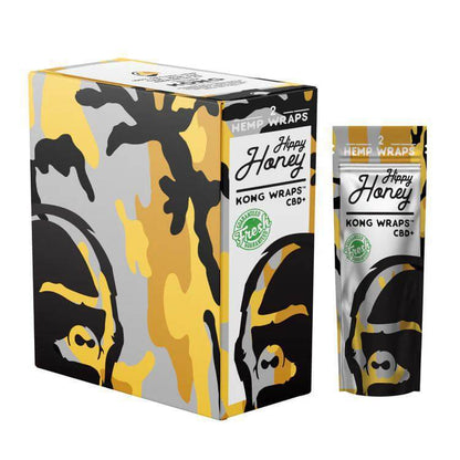 Kong Wraps Happy Honey 2pc packaging, premium tobacco-free hemp wraps for a flavorful smoking experience.