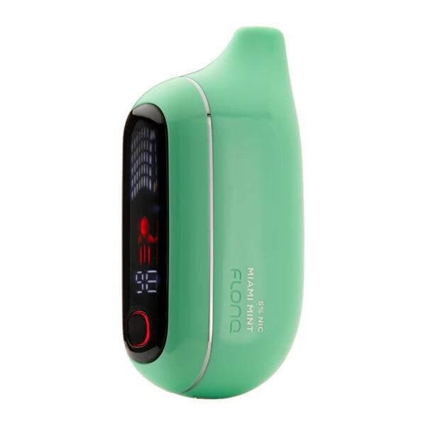 Flonq Max Pro 2% device in mint green with LED screen, 20,000 puffs, USB-C charging, and Boost mode feature.