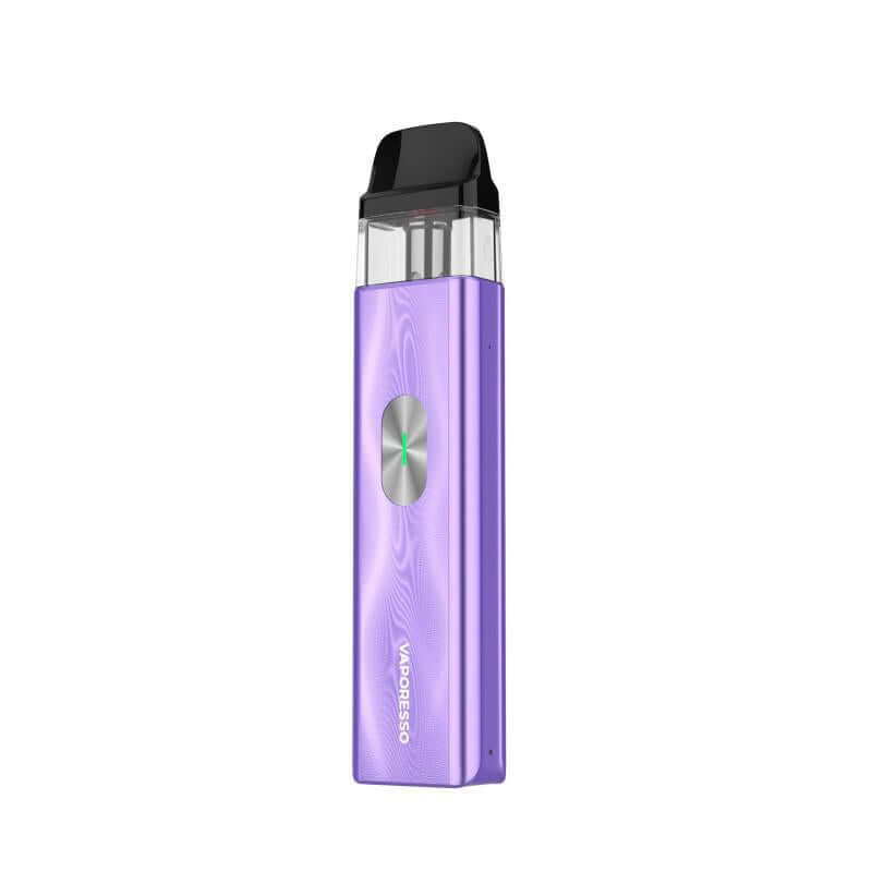 Vaporesso XROS 4 Mini vape device in purple color with top-filling pod and adjustable airflow features.