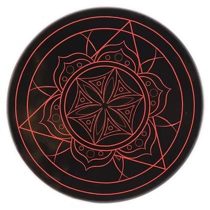 Bear Quartz Grip Mats - Small 4.5 inch with intricate mandala design in red on a black background.