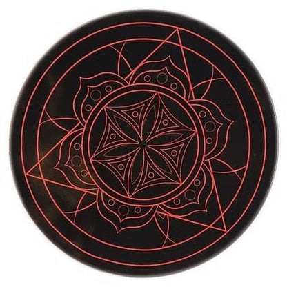 Bear Quartz Grip Mats - Small 4.5 inch with intricate mandala design in red on a black background.